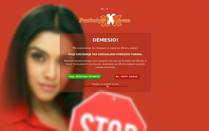 Kuvakaappaus sivustosta pazintysxxx.com