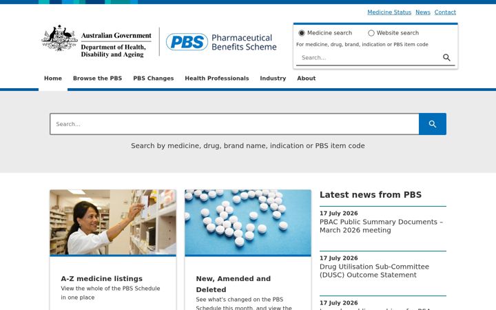 Screenshot of pbs.gov.au
