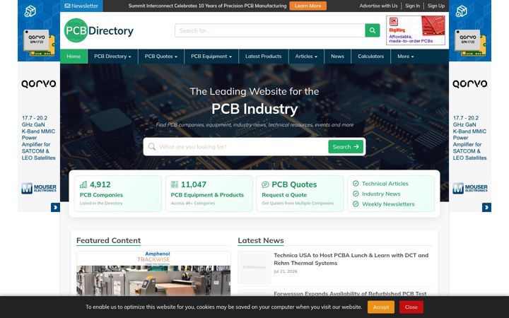 Screenshot of pcbdirectory.com