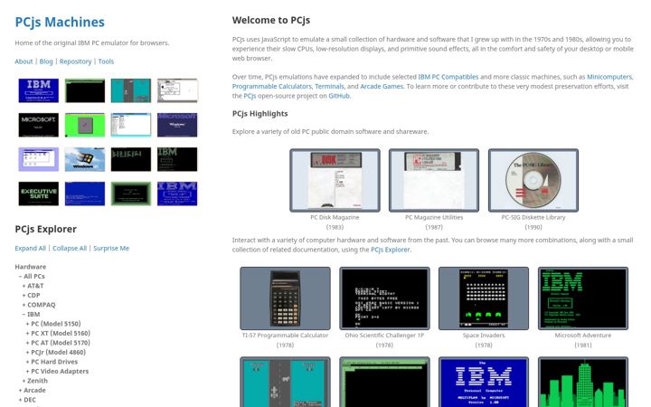 Screenshot of pcjs.org