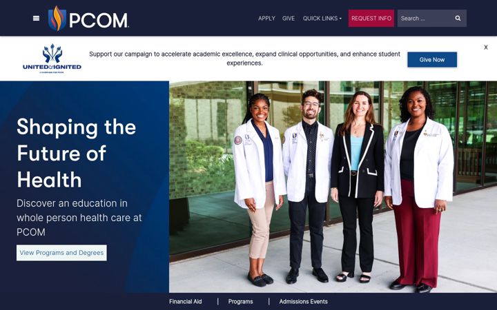 Screenshot of pcom.edu