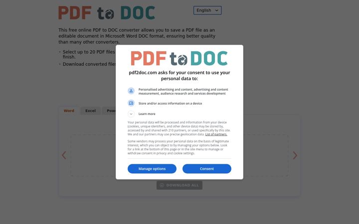 Screenshot of pdf2doc.com
