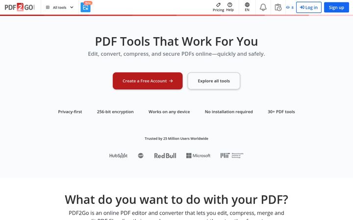 Skærmbillede af pdf2go.com