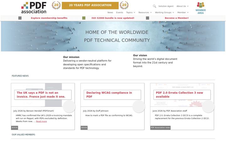 Screenshot of pdfa.org