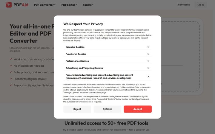 Screenshot of pdfaid.com