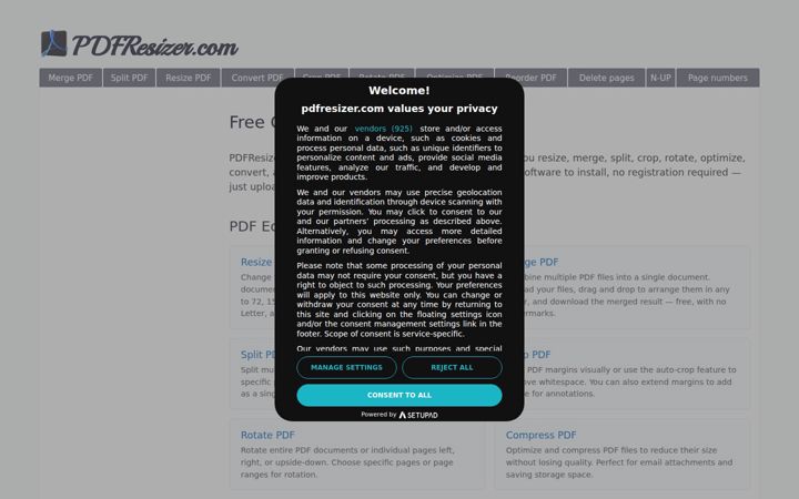 Ekraanipilt saidist pdfresizer.com