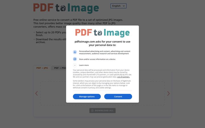 Screenshot of pdftoimage.com
