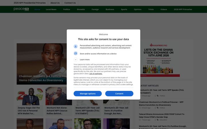 Screenshot of peacefmonline.com