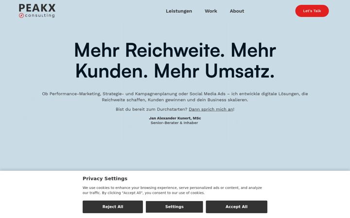 Screenshot of peakx.consulting
