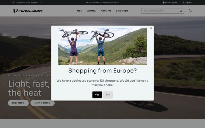 Screenshot of pearlizumi.com