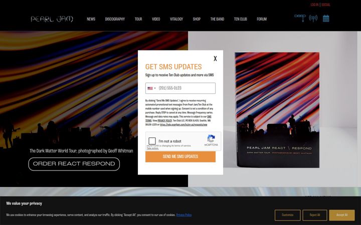 Screenshot of pearljam.com