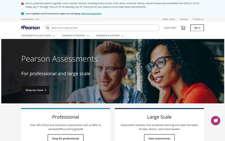 Screenshot ta' pearsonassessments.com