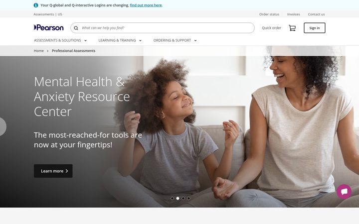 Screenshot of pearsonclinical.com