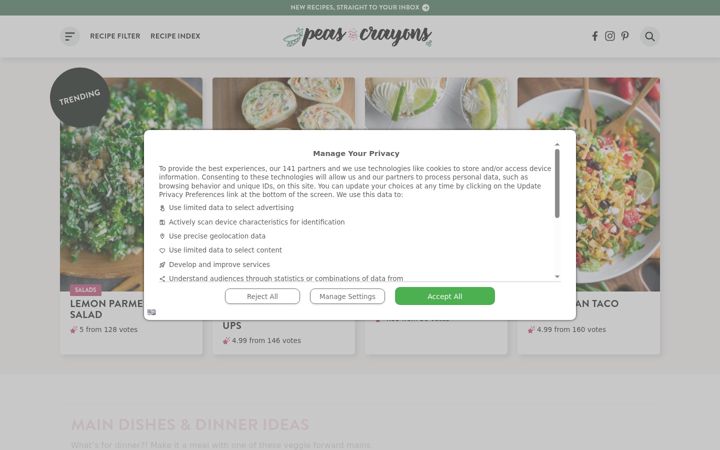 Screenshot of peasandcrayons.com