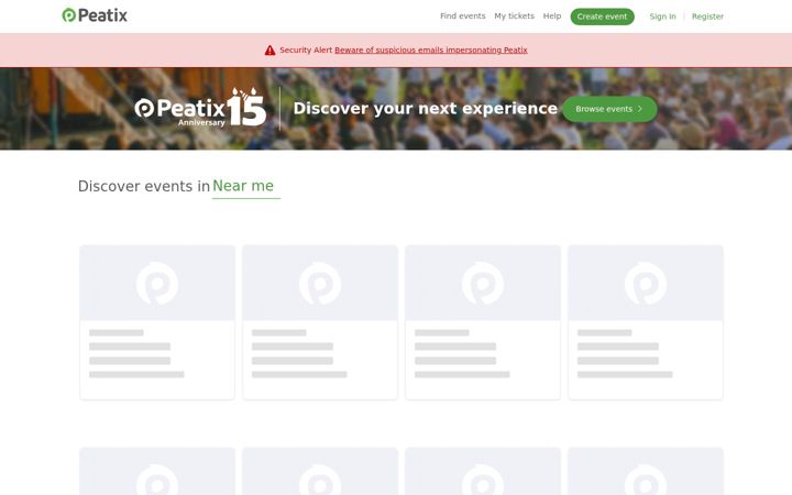 Captură de ecran a peatix.com