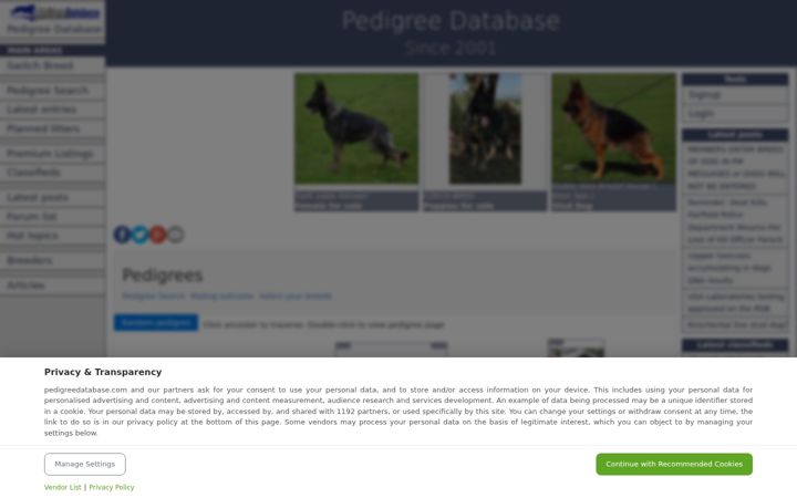 Screenshot von pedigreedatabase.com