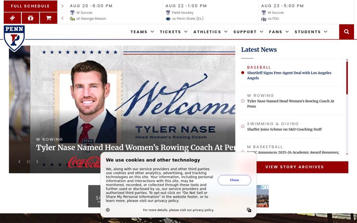 Screenshot of pennathletics.com