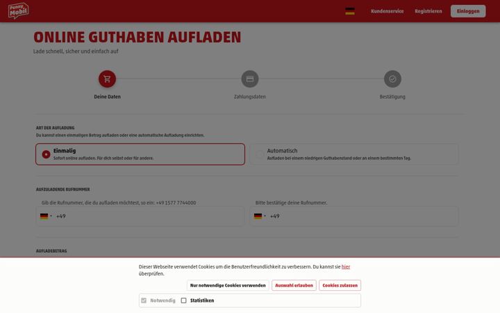 Screenshot of pennymobilaufladen.de