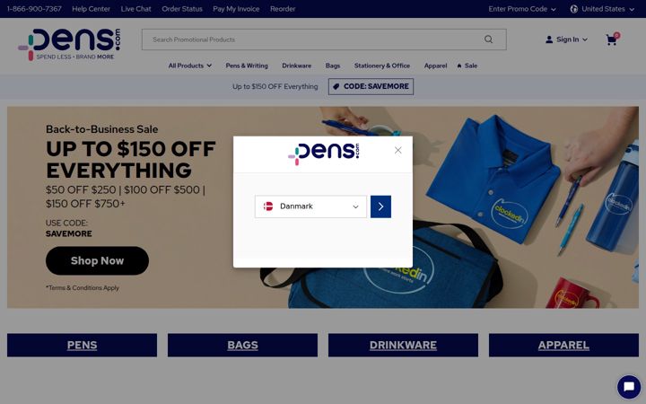 Captură de ecran a pens.com