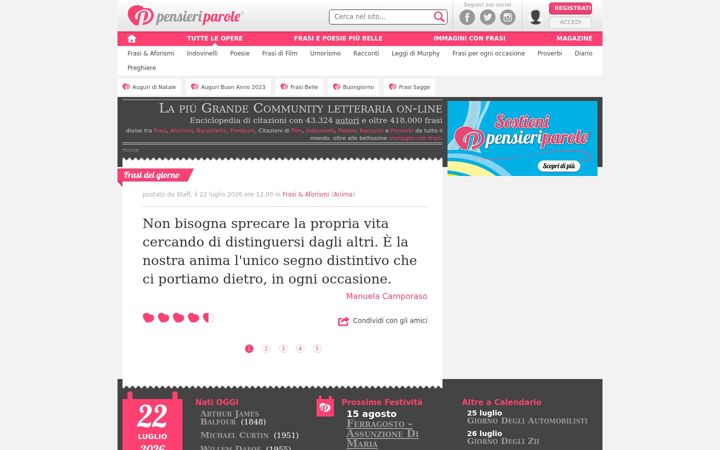 Screenshot of pensieriparole.it