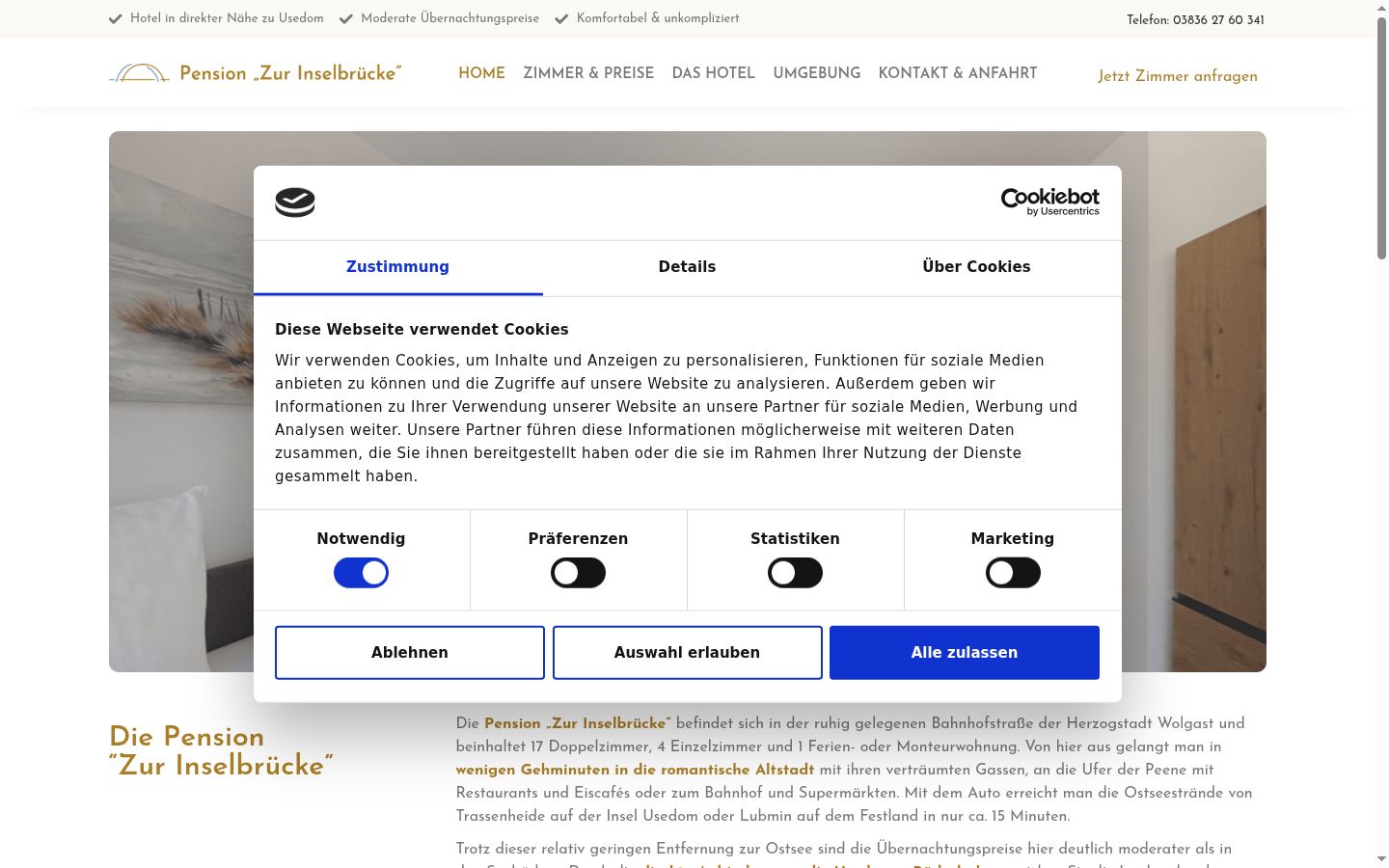 Captura de ecrã do banner de consentimento apresentado antes de qualquer interação