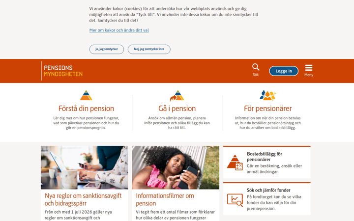 Screenshot of pensionsmyndigheten.se