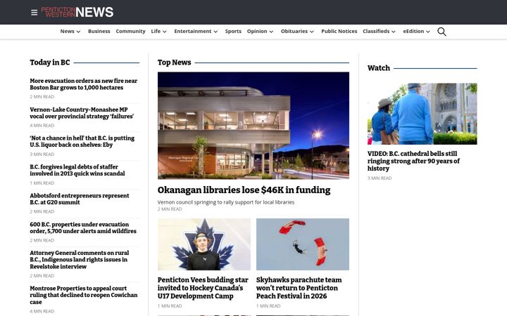 Skjermbilde av pentictonwesternnews.com