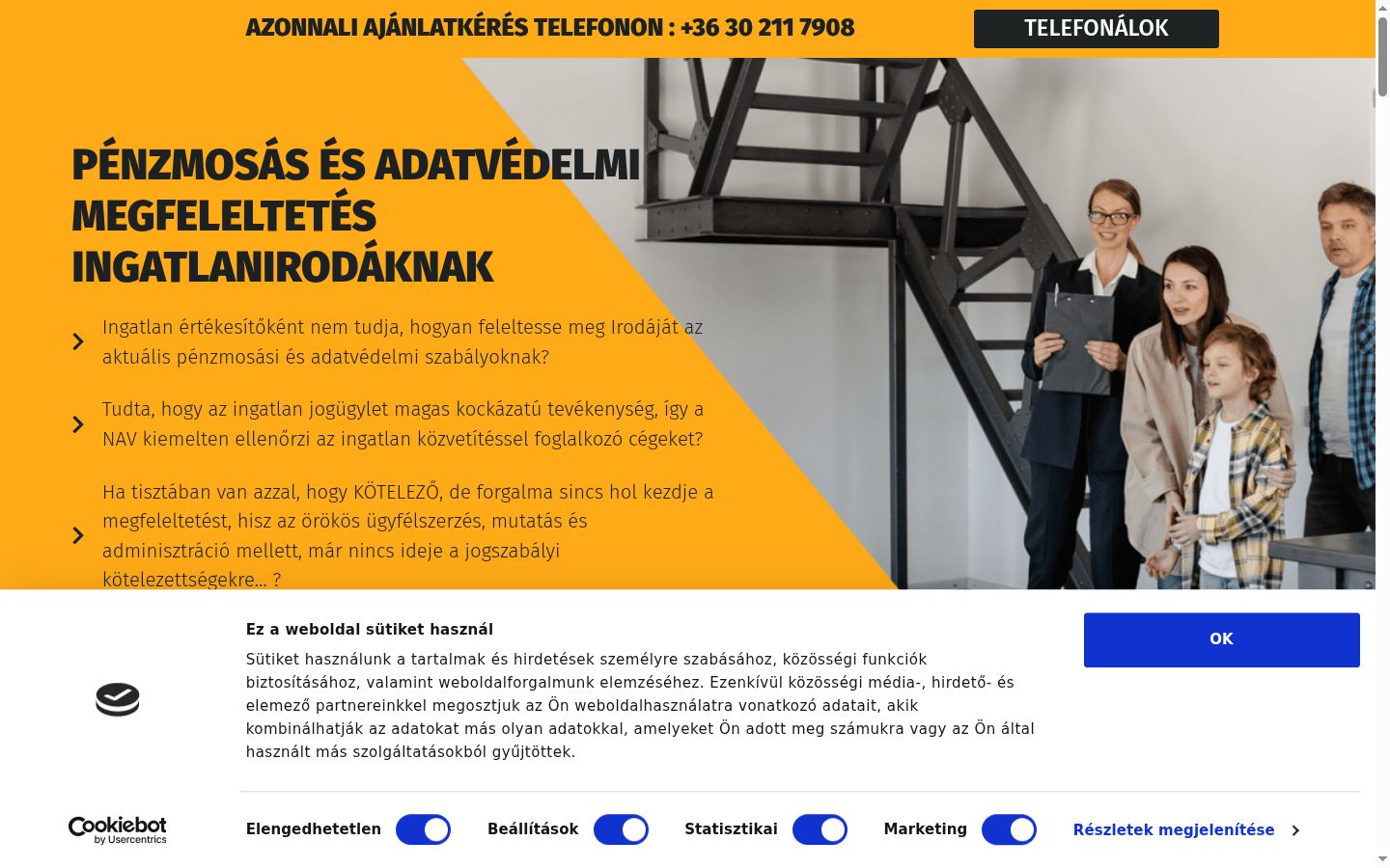 Képernyőkép a bármilyen interakció előtt megjelenő hozzájárulási bannerről