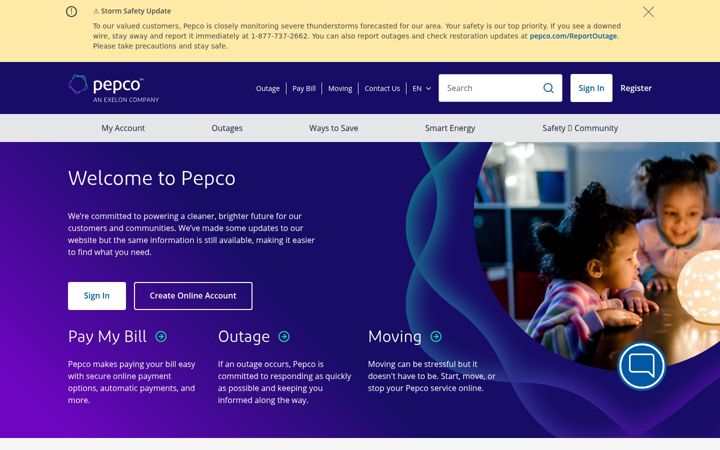 Skærmbillede af pepco.com