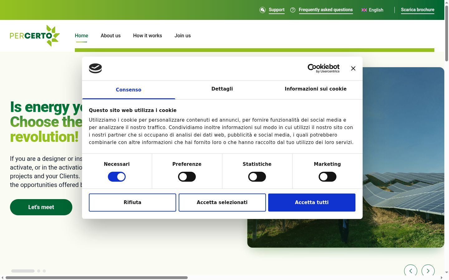 Captura de ecrã do banner de consentimento apresentado antes de qualquer interação