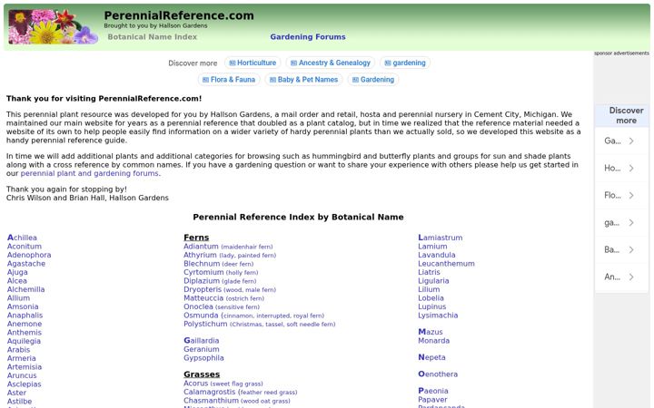 Screenshot of perennialreference.com