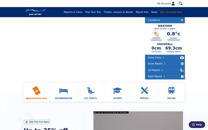 Screenshot stránky perisher.com.au