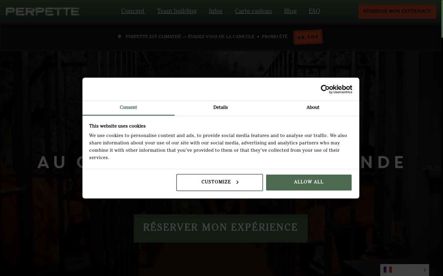 Screenshot del banner di consenso mostrato prima di qualsiasi interazione
