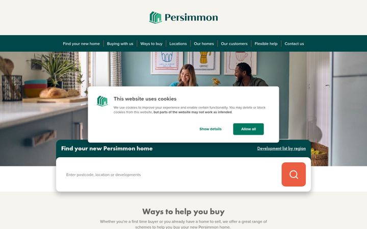 Snímek obrazovky persimmonhomes.com