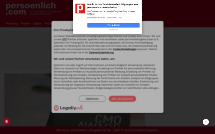 Kuvakaappaus sivustosta persoenlich.com