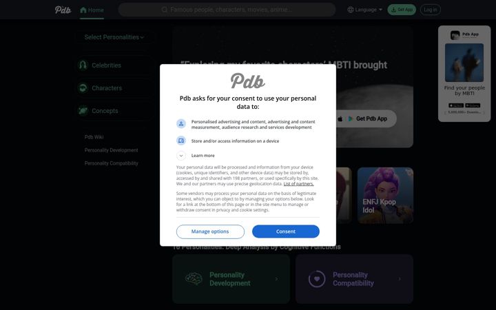 Screenshot von personality-database.com
