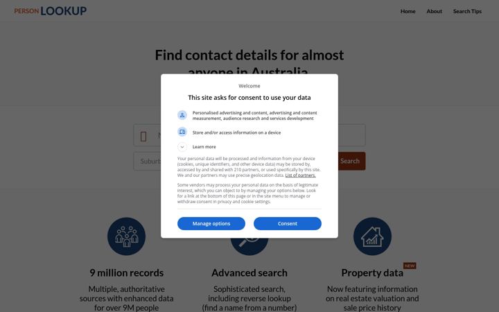 Skjermbilde av personlookup.com.au