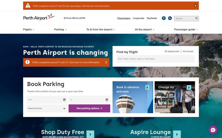 Screenshot of perthairport.com.au
