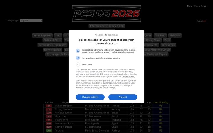 Screenshot of pesdb.net