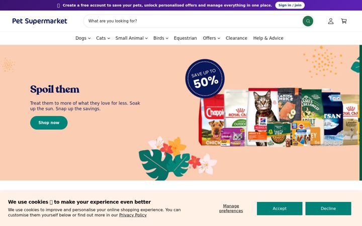 Ekraanipilt saidist pet-supermarket.co.uk