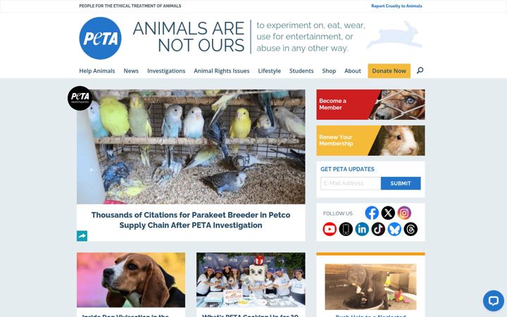 Ekrānuzņēmums no peta.org