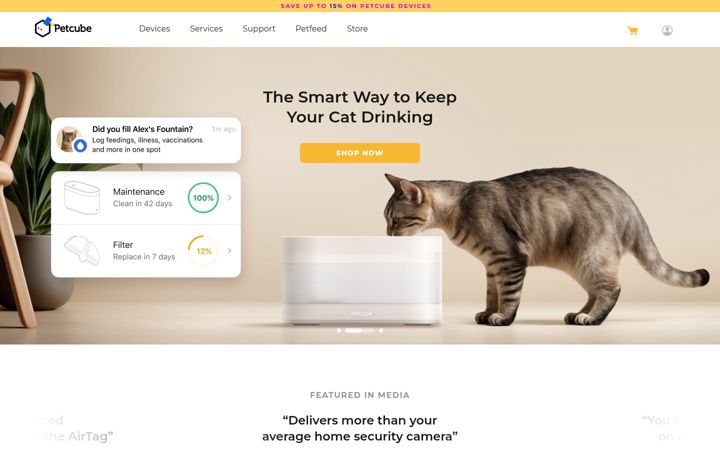 Ekrano kopija petcube.com