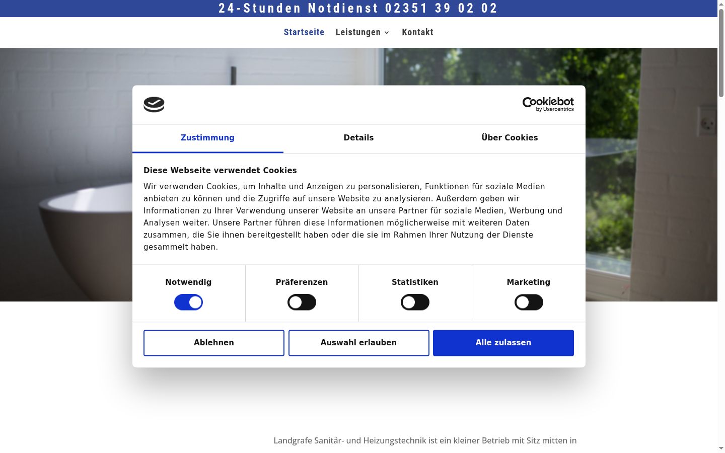 Screenshot des Einwilligungsbanners vor jeglicher Interaktion