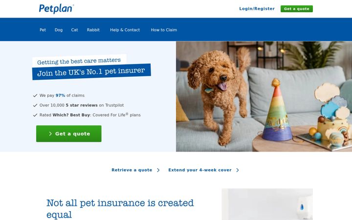 Screenshot of petplan.co.uk