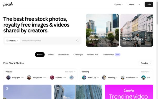 Screenshot of pexels.com