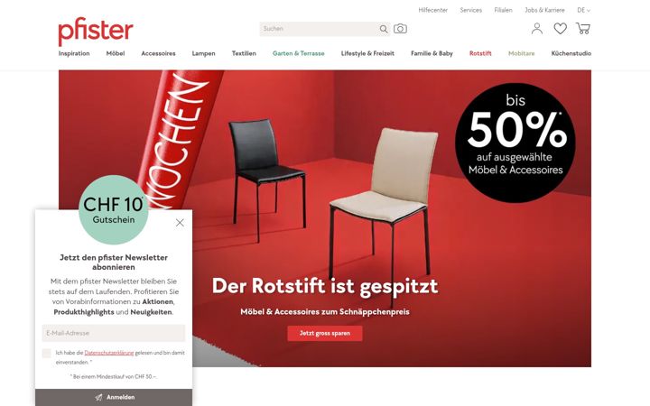 Screenshot of pfister.ch