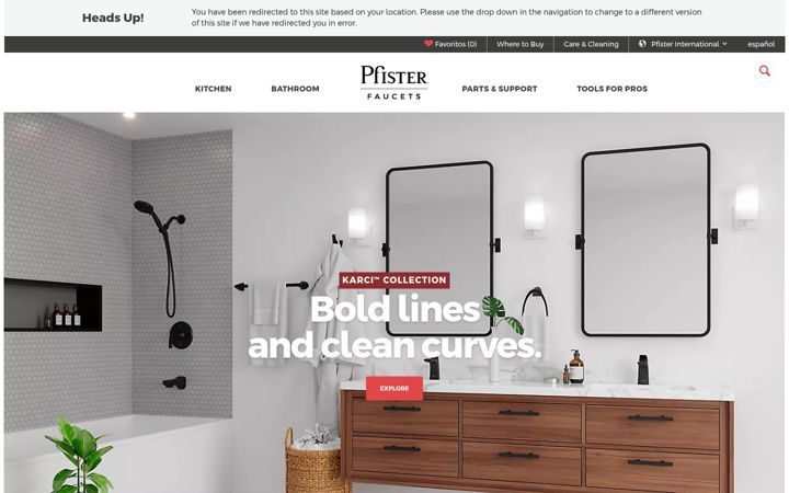 Kuvakaappaus sivustosta pfisterfaucets.com