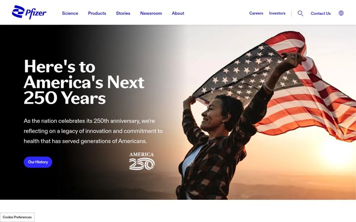 Captură de ecran a pfizer.com