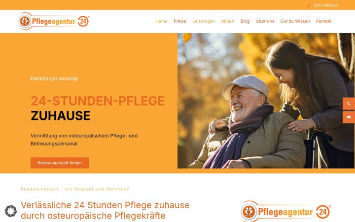 Captură de ecran a pflegeagentur24.de