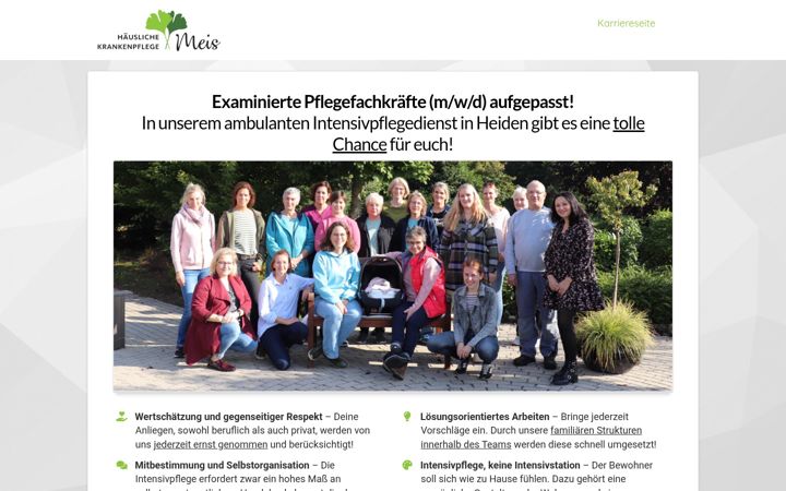 Screenshot of pflegedienst-meis-karriere.com